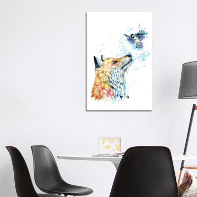 Fox And Chickadee by Lisa Whitehouse - Wrapped Canvas Print