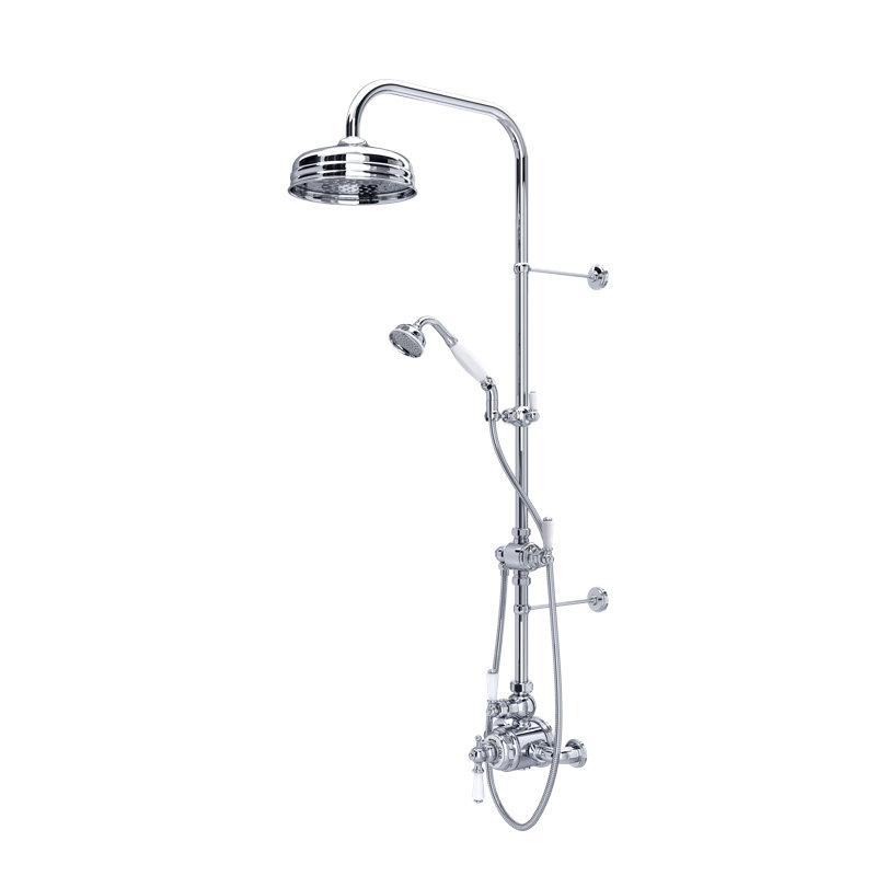 Edwardian 3/4" Exposed Wall Mount Thermostatic Shower System, Polished Chrome, Lever Handle