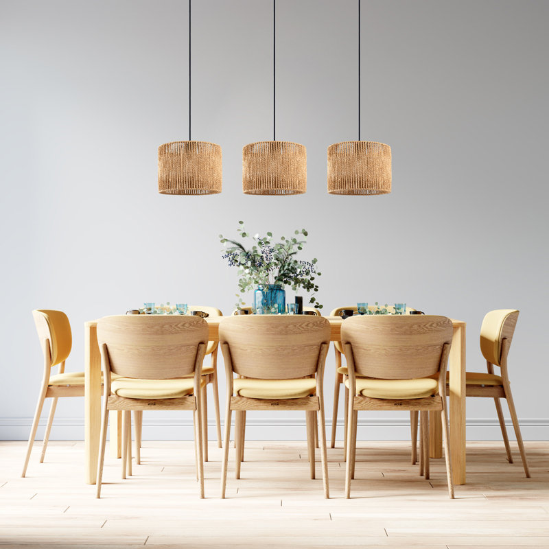 Proberta 3-light drum pendant lamp, Natural, Black
