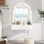 Meuble-lavabo flottant avec miroir et lumières tricolores, coiffeuse murale avec prise de courant, meuble-lavabo compact, grand rangement, blanc
