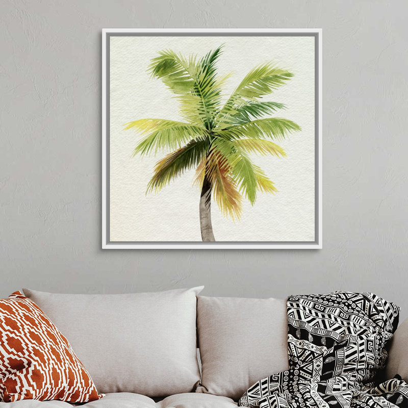 «Coco Watercolor Palm II», art mural sur toile, H 36 po x l 36 po x P 1,75 po, Toile avec cadre blanc