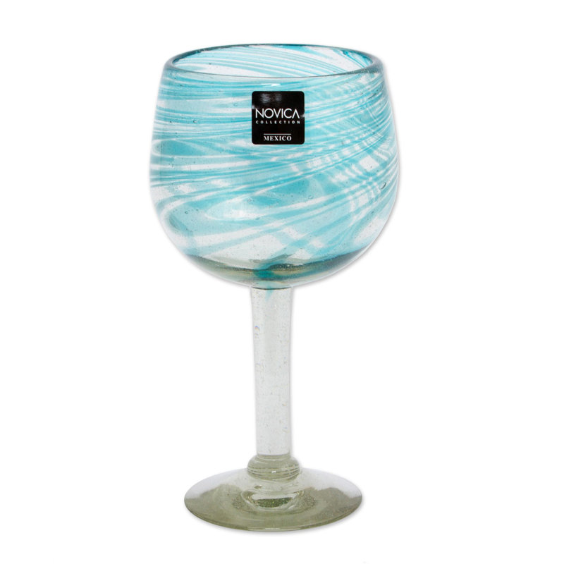 Aqua Wine Glasses Recycled Hand Blown