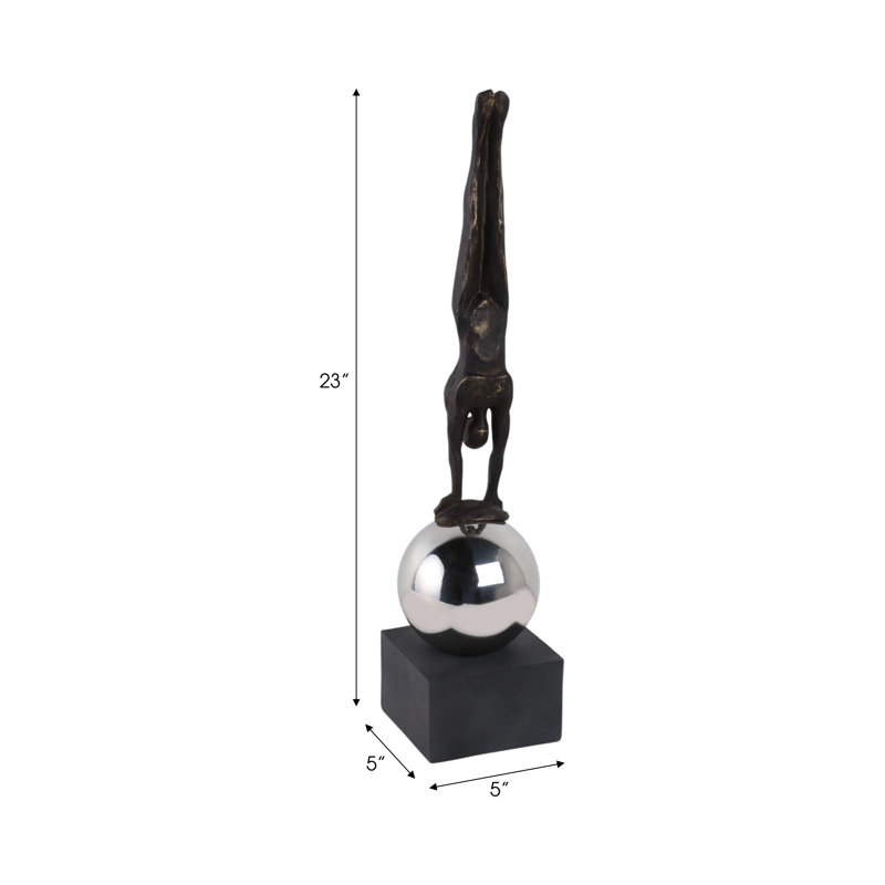 Unique 23" Augustolo Figurine Standing on Stainless Steel Sphere, Resilient Resin - 5" x 5" x 23"