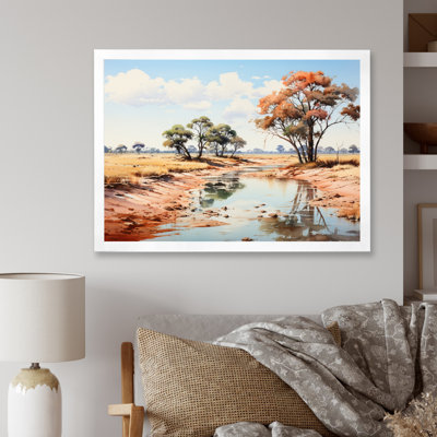 Paysage africain beige et vert sur toile