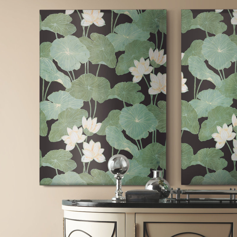Rouleau de papier peint adhésif L 16,5 pi x l 20,5 po Circinus Lily Pad, Noir / Vert