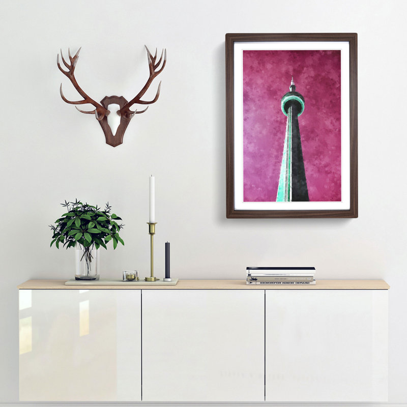 CN Tower In Toronto Canada Abstract - Single Picture Frame Painting on MDF, Walnut Framed, 87cm H x 62cm W x 2cm D