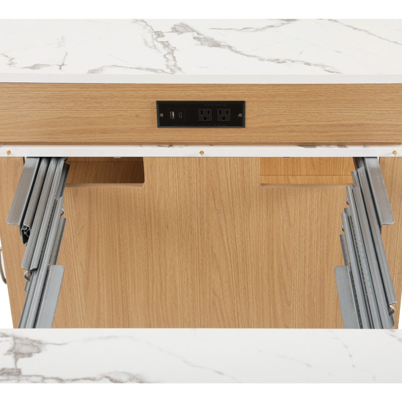 59.5"Kitchen Island With Extendable Dining Table, Natural