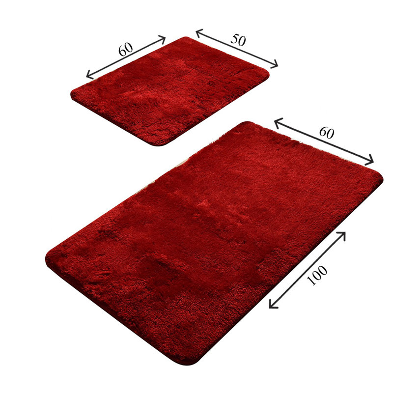 Premium Acrylic Bathmat Set (2 Pieces), Red, 19.7 x 23.6 inches & 23.6 x 39.4 inches | 100% Acrylic, 0.8 in Pile Height | Antibacterial & Non-Slip Design, Machine Washable, Perfect for Stylish Bathrooms
