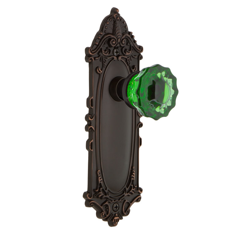 Plaque victorienne avec bouton de porte en cristal émeraude, Bronze intemporel