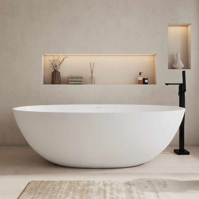 Baignoire autoportante 71 po × 35 po en résine de pierre, surface solide