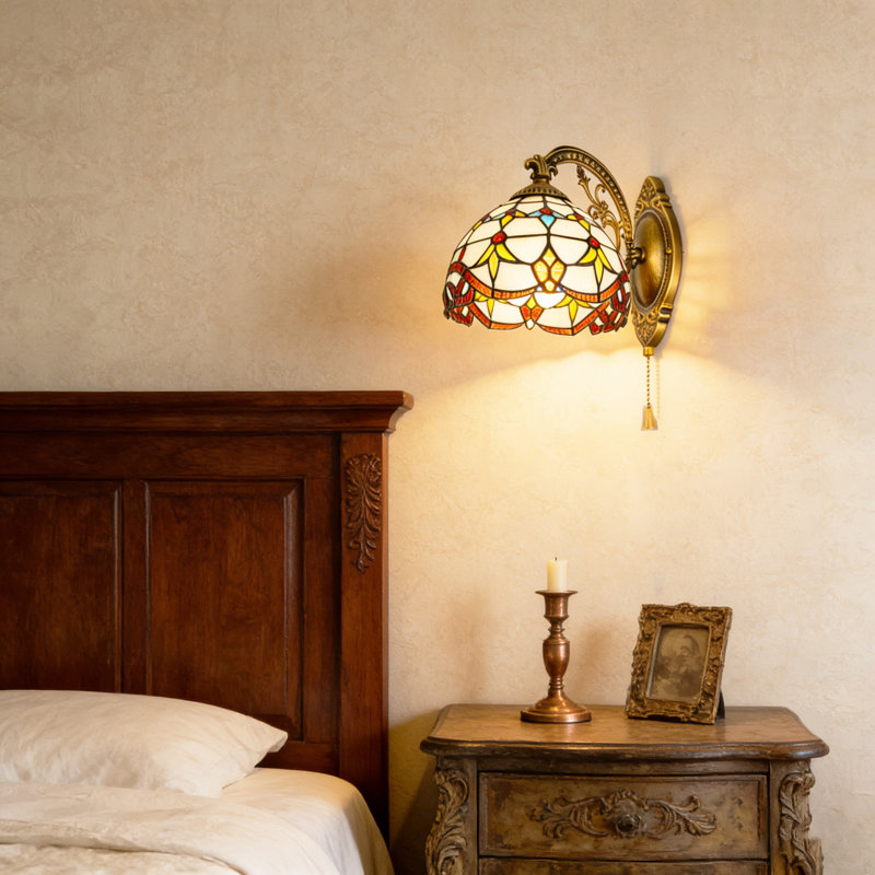 Applique murale 1 lumière de style victorien Tiffany avec chaînette