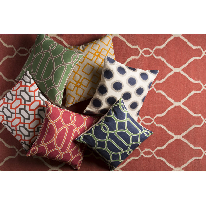 Geometric Throw Pillow, 18" H x 18" W x 4" D, Red Raspberry / Orange-Red / Peach Cream, Down