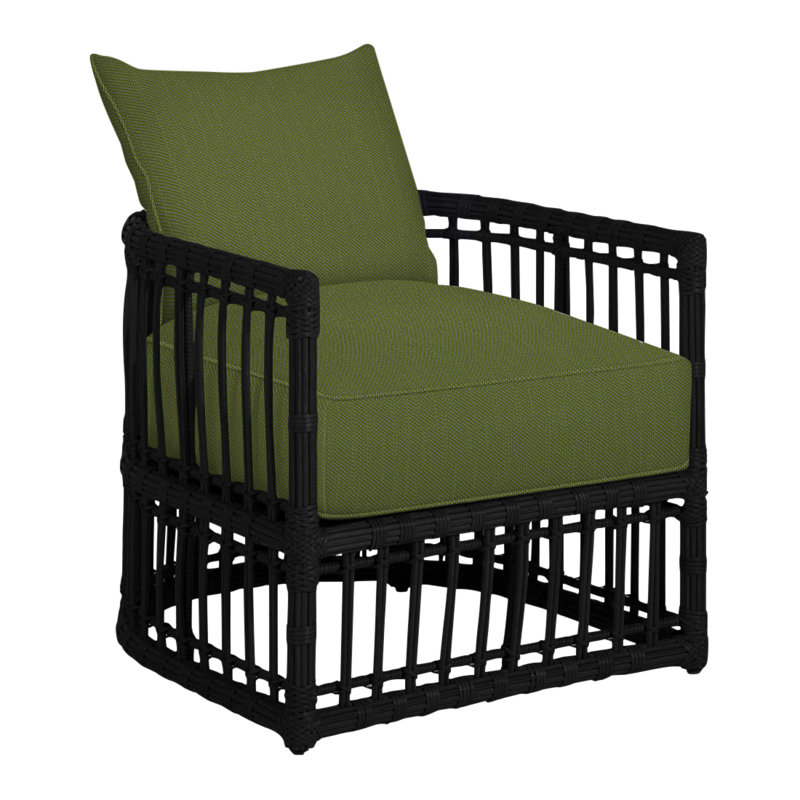 Newport Arm Chair with Cushions, Welt, Onyx, Linen Forest