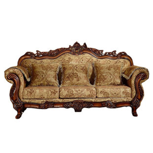 European-style Living Room Carved Sofa. 92.5'' Upholstered Sofa