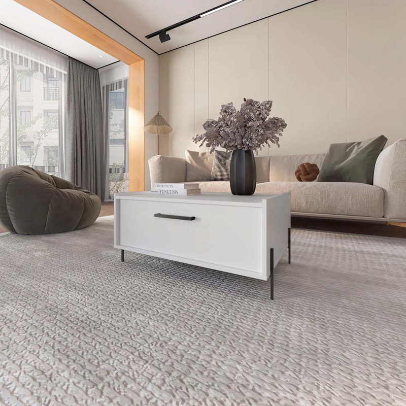 White Coffee Table with Flip-Down Door, White