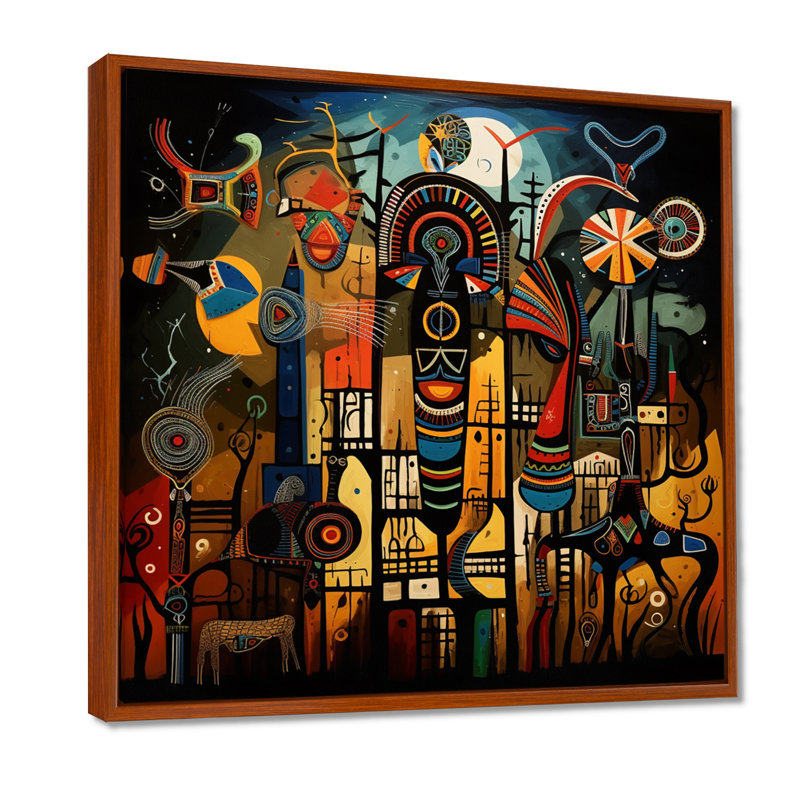 «Abstract Sub-Saharan Landscape - Art africain», reproduction d'art sur toile encadrée, Toile avec cadre flottant brun