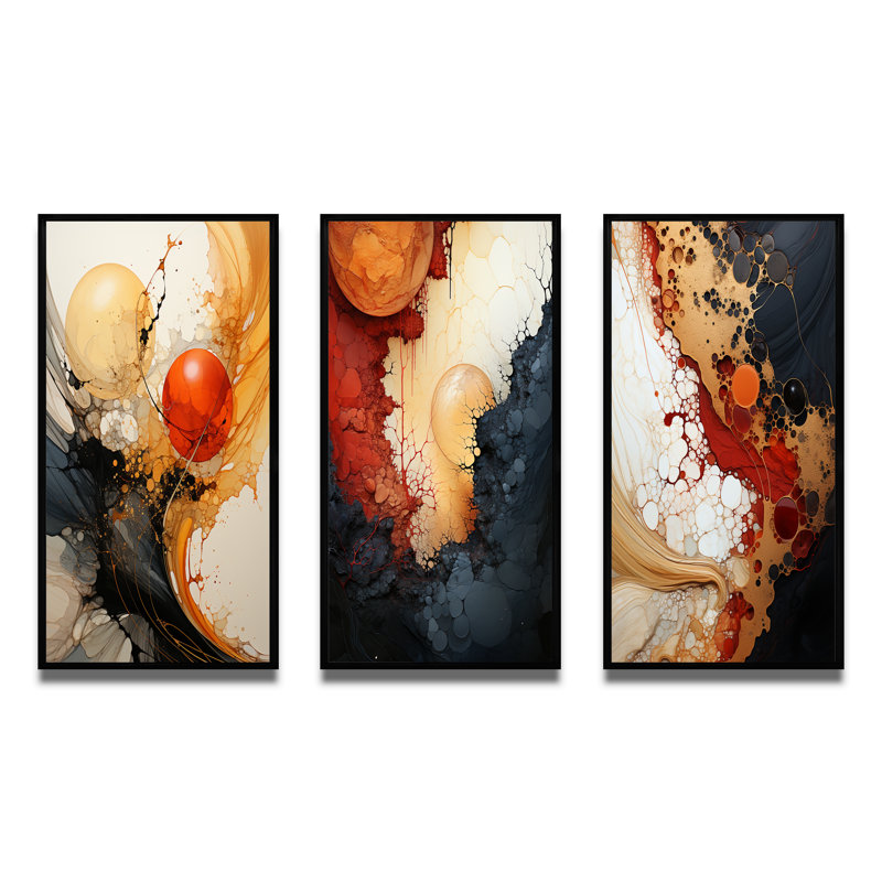 Songs Of The Bohemian Soul Dynamic Waves - Abstract Shapes Art Set Of 3 Pieces, Cadre flottant noir, H 20 po x l 36 po