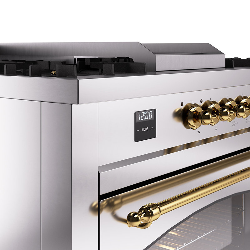 ILVE Nostalgie II Series 60 inch Dual Fuel Range with 5 Sealed Burners, Griddle, Frenchtop (Glass Door), Natural Gas