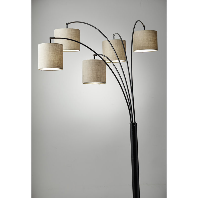 Presley 82'' Black Steel Tree Floor Lamp with Burlap Shades