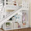 Lit superposé simple au dessus d'une maison double avec échelles, glissières, rangement et garde-robe, blanc-100606048
