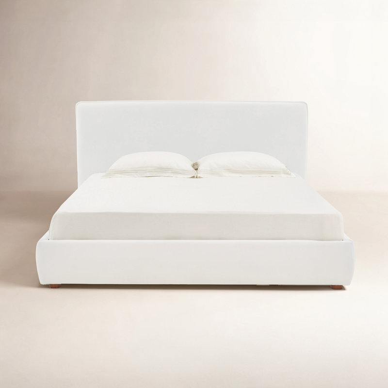 Callahan Upholstered Platform Bed, Queen, Ivory Boucle