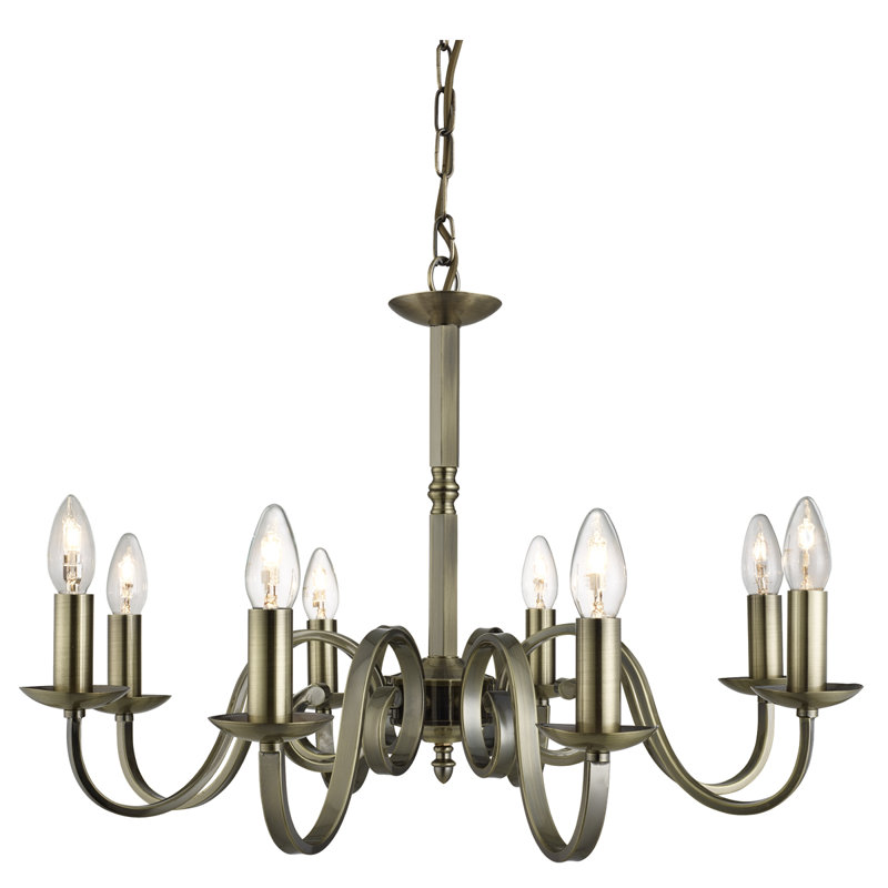 Lustre style chandelier 8 lumières Caroga, Laiton antique