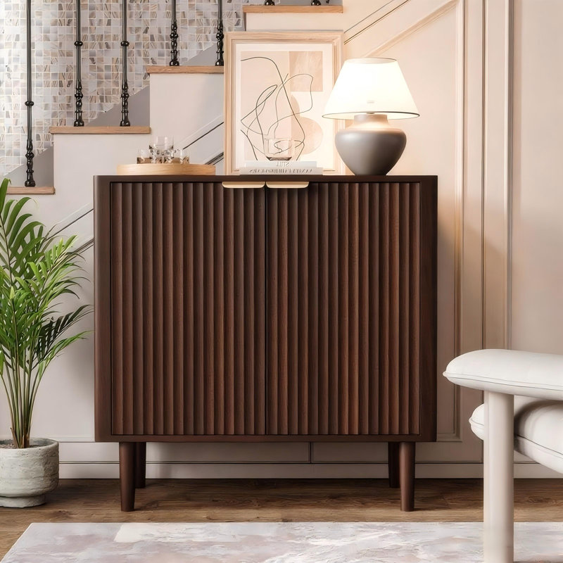 31.5" W Sideboard Buffet Cabinet With Storage, Modern Fluted Accent Credenza With Doors & Adjustable Shelves, Wood Coffee Bar Console Table For Living Room, Dining Room, Kitchen Or Entryway