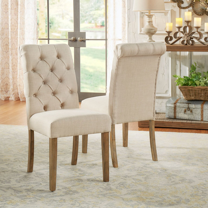 Ameriga 20'' H Tufted Upholstered Side Chair, Beige Linen