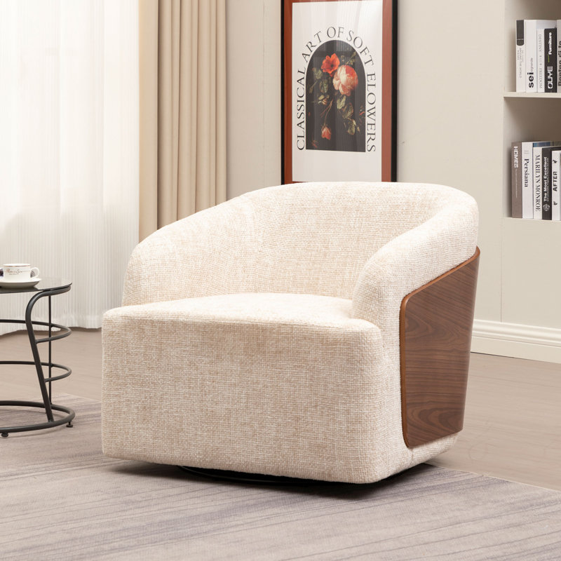 Broderic Swivel Barrel Chair, White Linen