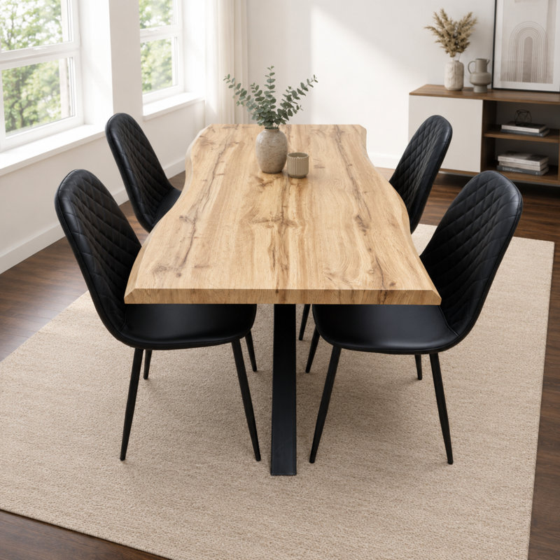 4 - Person Dining Set, Black, 75cm H x 117cm W x 77cm D