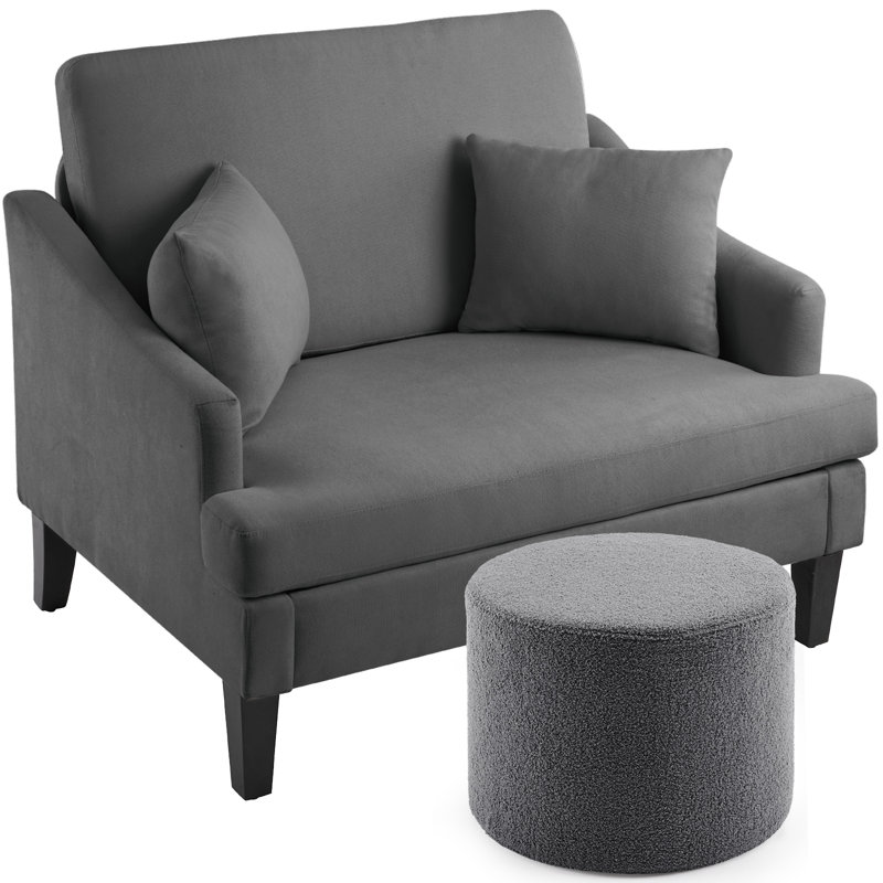 Fauteuil d'appoint surdimensionné de 41 po avec repose-pieds - siège large de 33,5 po et 2 coussins, Dark Grey/Grey Ottoman