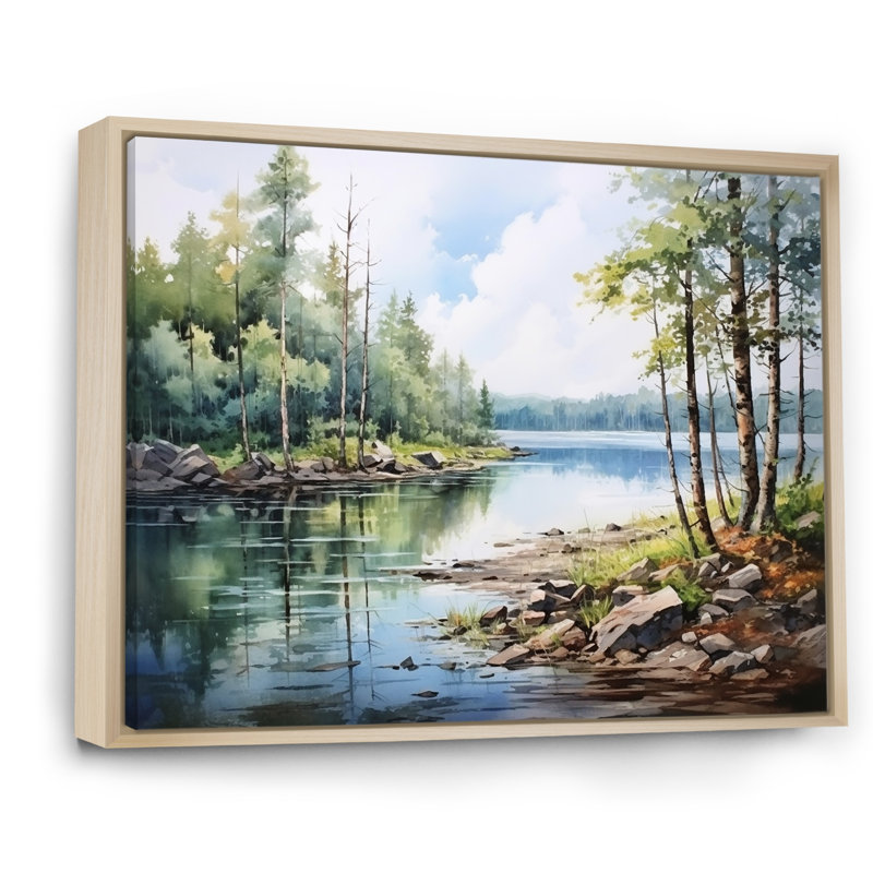 «Lakes Rivers Scandinavian Tranquility I», reproduction sur toile, Cadre naturel flottant, H 16 po x l 32 po x P 1 po
