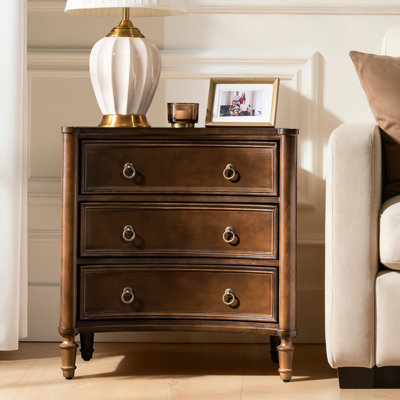 Gillianne 26"W 3-Drawer Curved Silhouette End Table with Built-in Charging Station and Simple Assembly