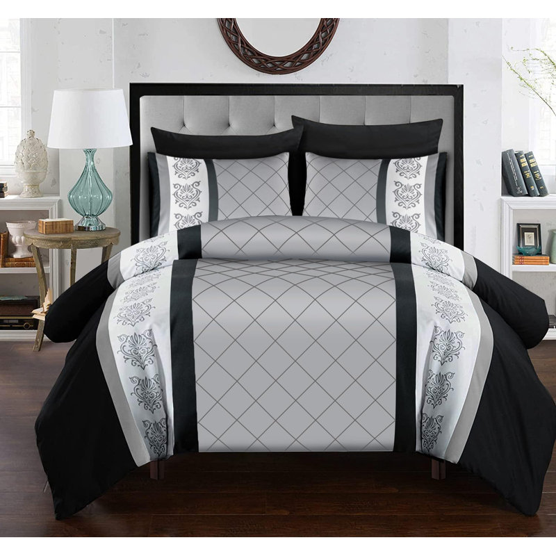 Machine Woven Sheet Set, Black/White/Grey