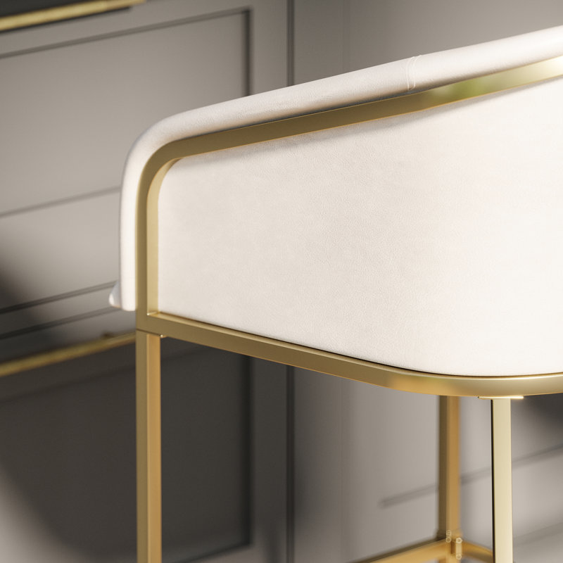 Tabouret de bar moderne de 31 po en similicuir blanc, structure dorée, tabouret à deux hauteurs pour îlot de cuisine, patins réglables en acier, rassemblements confortables