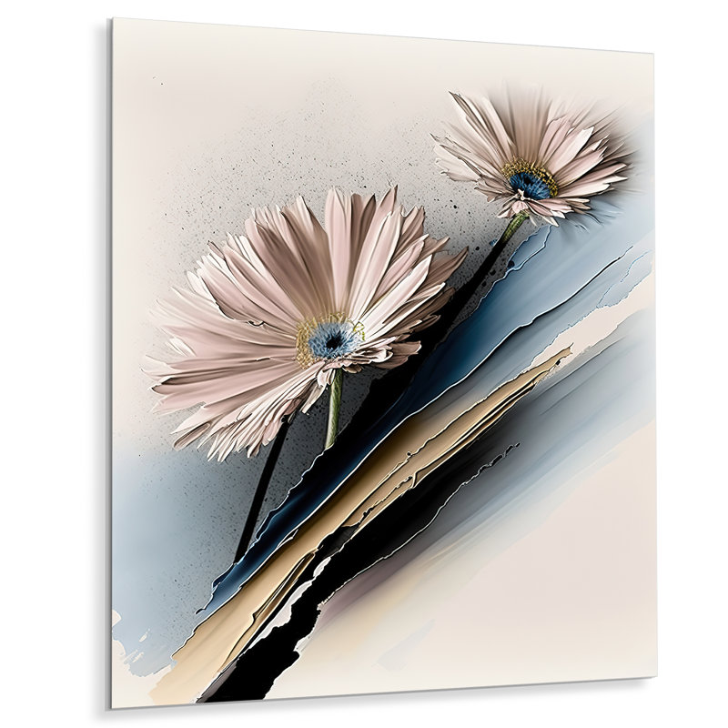 Décoration murale fleurs de gerbera beige - marguerite florale en métal, H 32 po x l 24 po x P 1 po