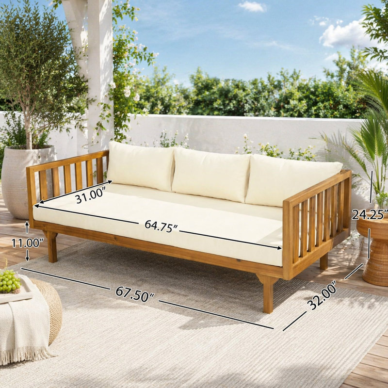 Canapé de patio 3 places, beige, Teak