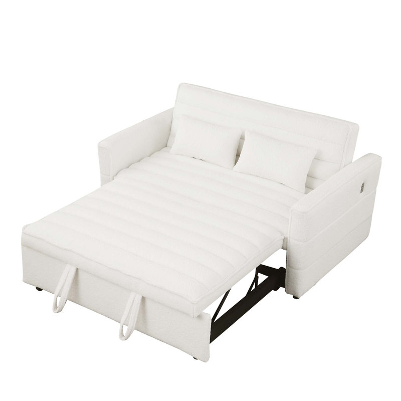 Canapé-lit à accoudoirs carrés 55,12 po Rucha, Beige