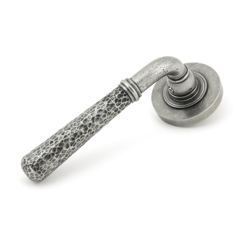 Hammered Newbury Lever on Rose Set (Plain), Pewter Patina