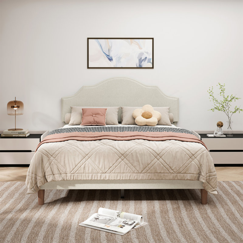 Grand lit plateforme tapissier avec tête de lit ajustable, Grand lit