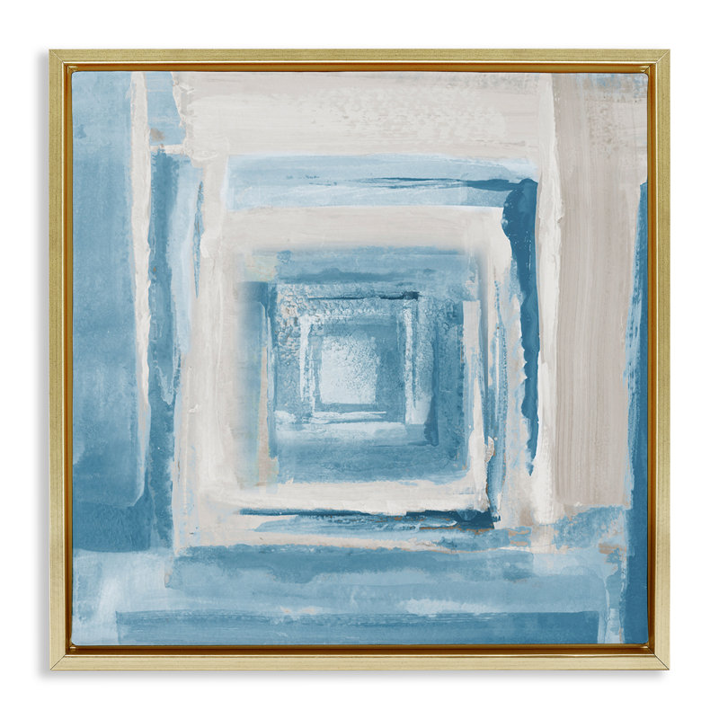 Blue & Beige Squares  Canvas Wall Art by Lanie Loreth, Metallic Gold Floater Frame, 25" H x 25" W