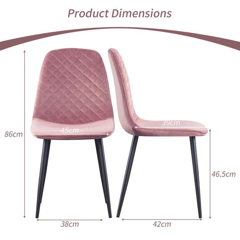 Kaylani Modern Upholstered Dining Chair, Pink Velvet, Black, 4