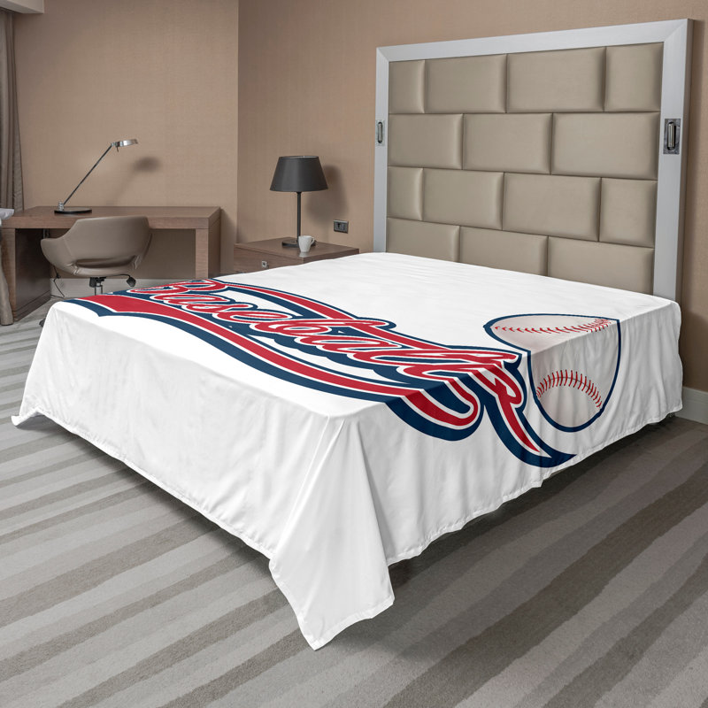 Ambesonne drap de sport drap plat baseball ball sports art grand soir bleu rouge blanc, Très grand californien