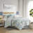 6 Piece Oversized Cotton Comforter Set With Throw Pillow Blue Queen