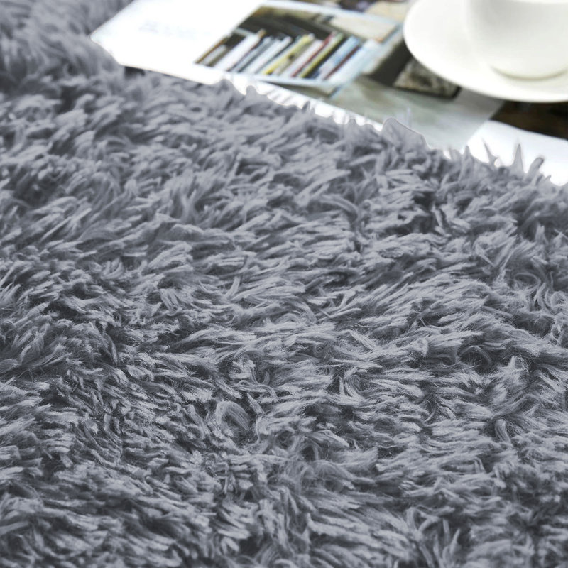 Machine Tufted High Pile Shag Area Rug(Ultra Soft & Fluffy), Grey, Rectangle 80 x 150 cm