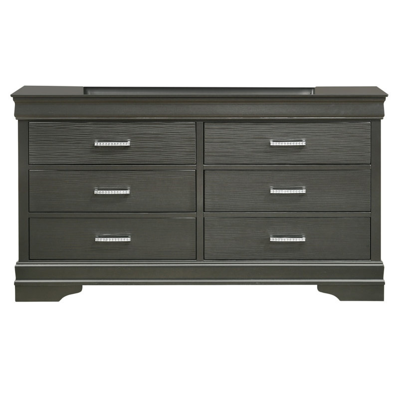 Commode moderne à 6 tiroirs en bois, Gris
