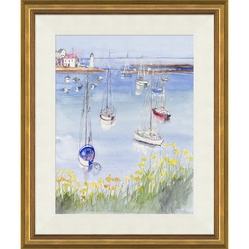 Sailboats In Harbor Painting