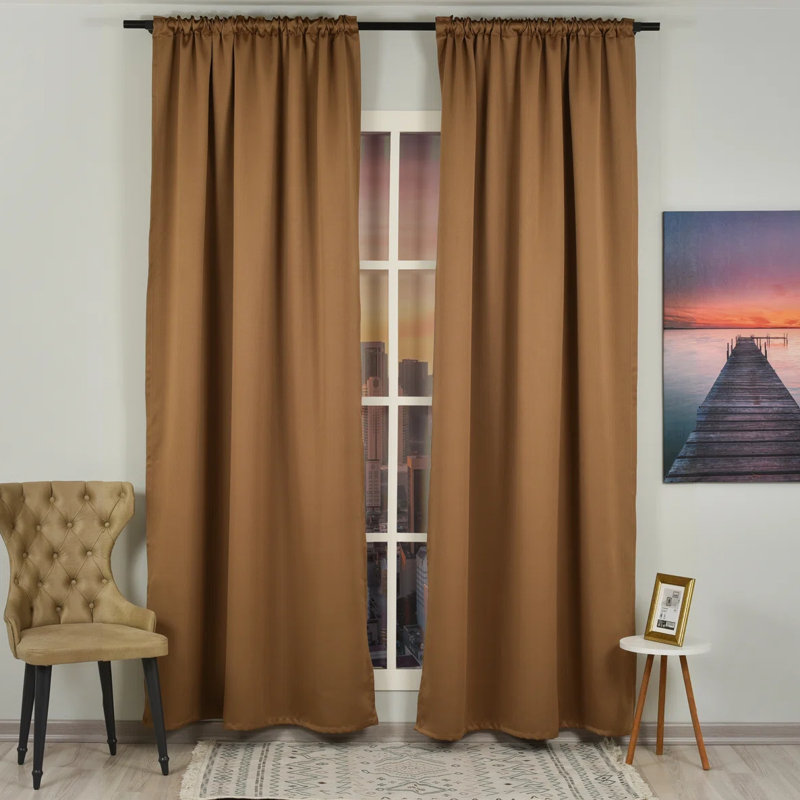 Sateen Look Room Darkering Room Darkening Curtain Pair, 52" W x 72" L, Mocha