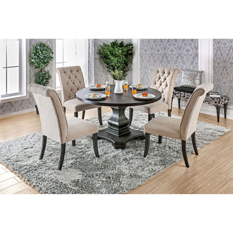 Ausencio 4 - Person Pedestal Dining Set, Antique Black, Beige/Antique Black