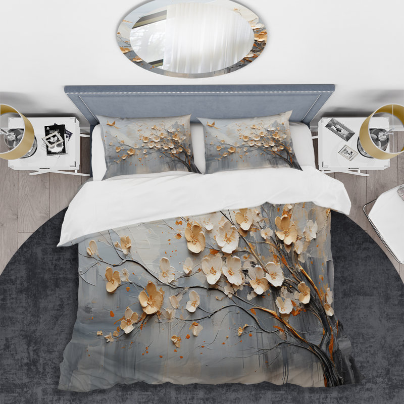 Ensemble de housse de couette à formes abstraites Japon et beige, Housse de couette très grand et 2 très grandes t